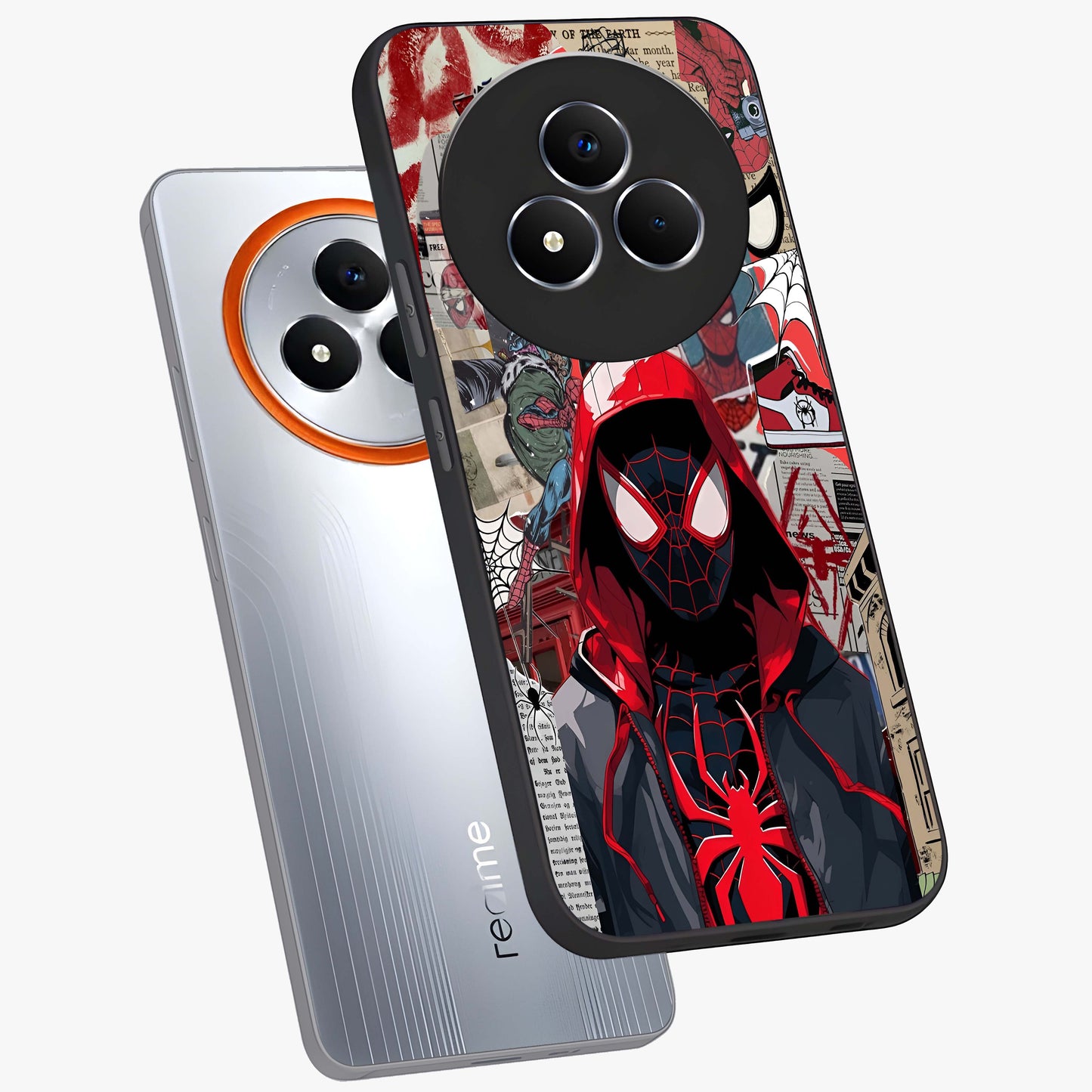 Spider Collage Street Glass Case displayed in angled mockup highlighting dynamic street style collage design with comic aesthetic.