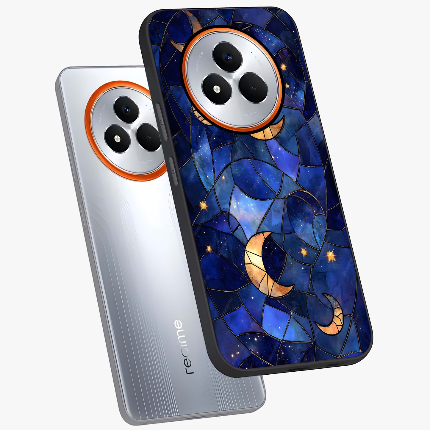 Starlit Sky Tapestry Glass Case displayed in angled mockup highlighting celestial night pattern with artistic aesthetic style.
