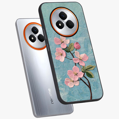 Threaded Blossom Breeze Glass Case displayed in angled mockup highlighting elegant floral design with soft aesthetic style.