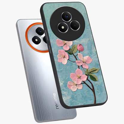 Threaded Blossom Breeze Glass Case displayed in angled mockup highlighting elegant floral design with soft aesthetic style.