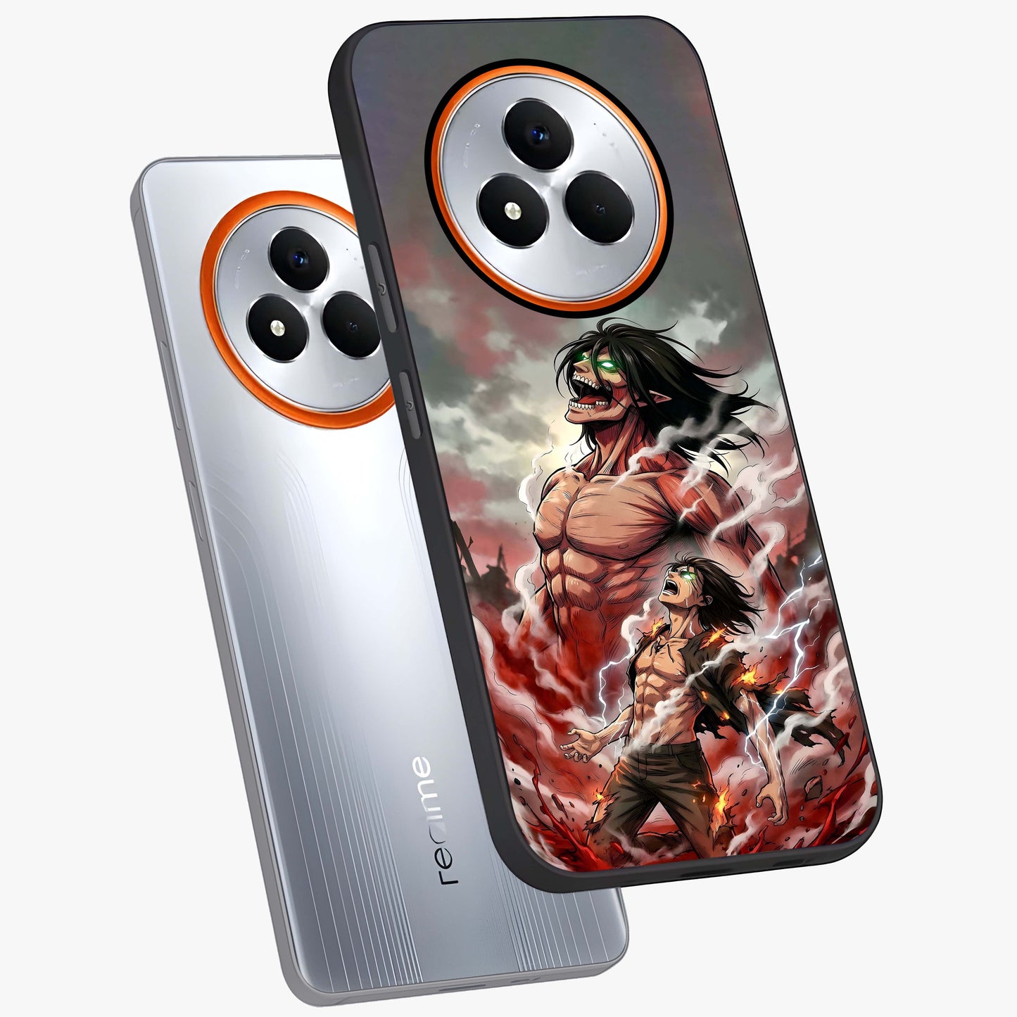 Titan Awakening Fury Glass Case displayed in angled mockup highlighting dramatic giant warrior design with bold anime aesthetic.
