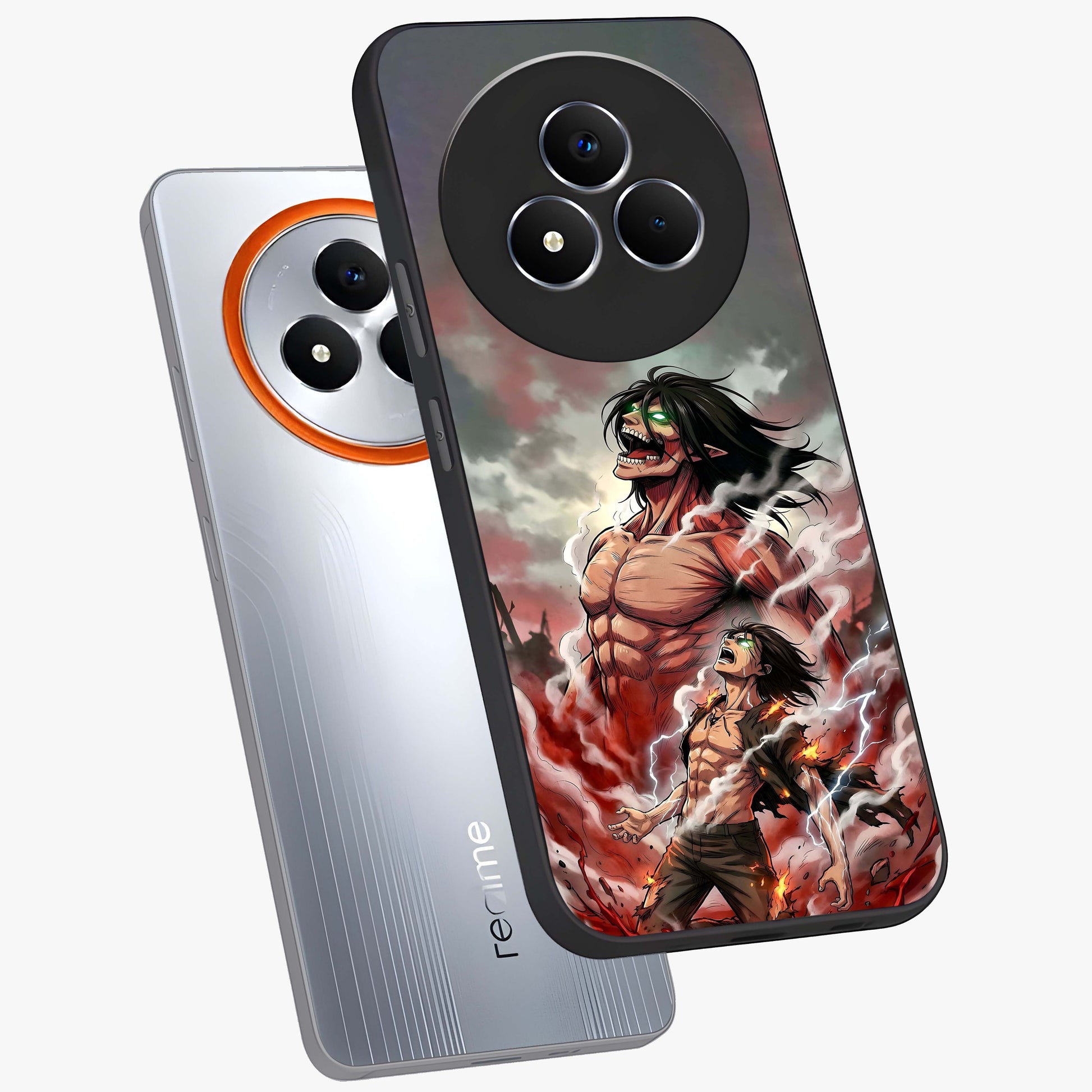 Titan Awakening Fury Glass Case displayed in angled mockup highlighting dramatic giant warrior design with bold anime aesthetic.