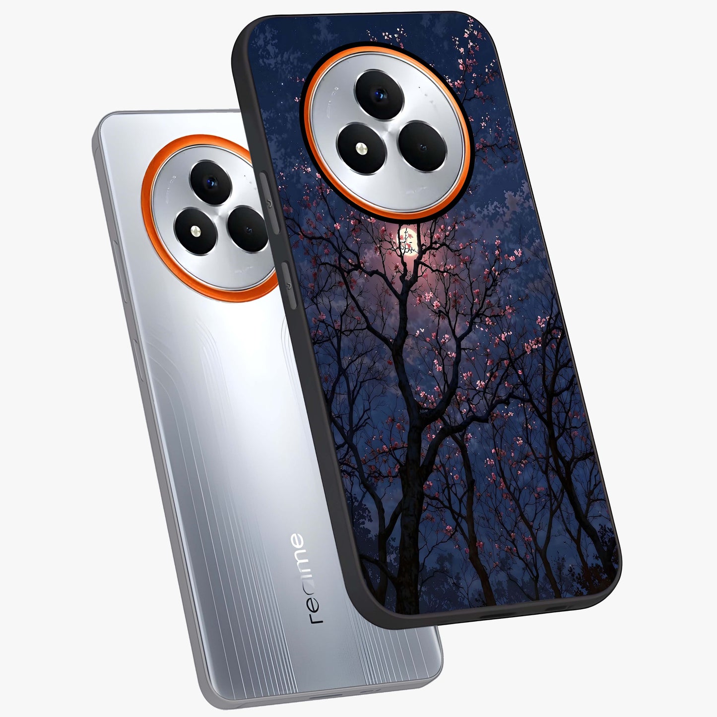 Twilight Sakura Serenade Glass Case displayed in angled mockup highlighting delicate sakura flower design with dreamy aesthetic.