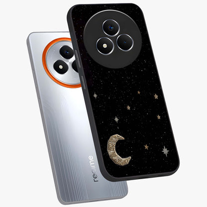 Twinkle Star With Half Moon Glass Case displayed in angled mockup highlighting celestial moon and star design with magical aesthetic.