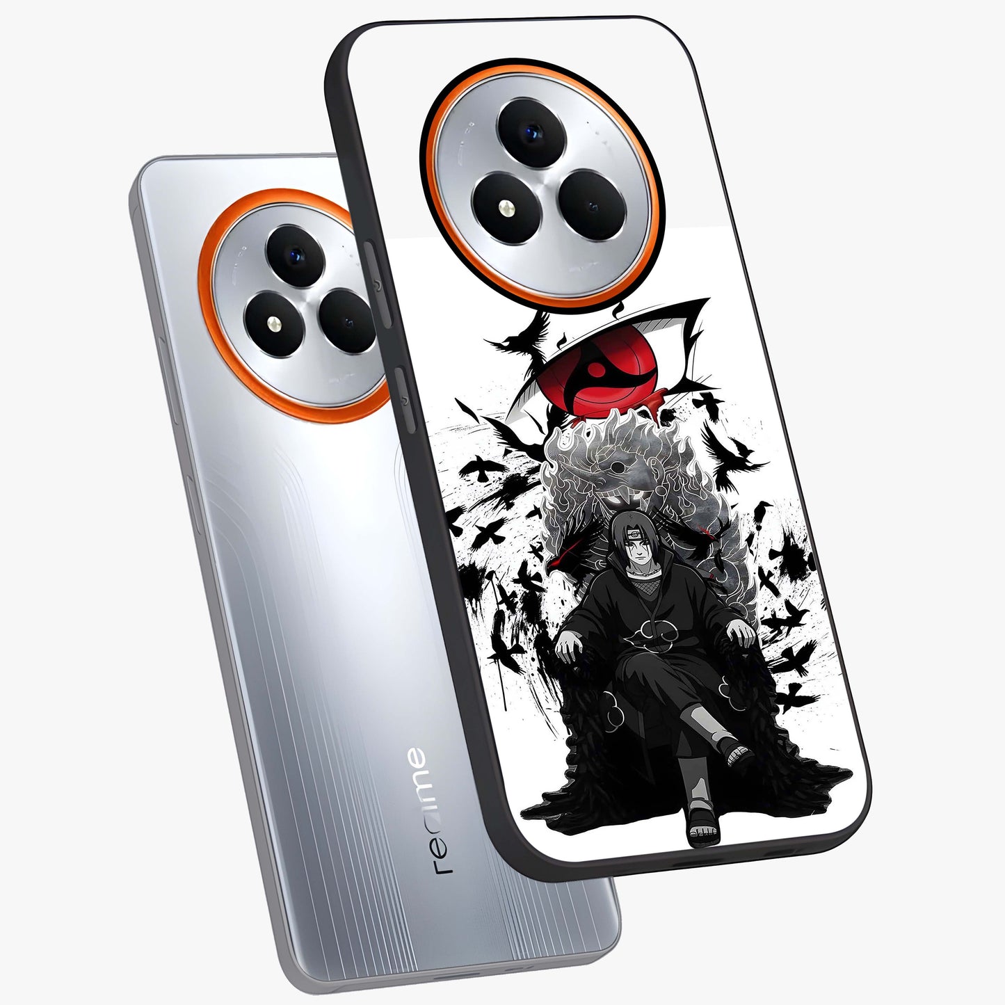 Uchiha Shadow Throne Glass Case displayed in angled mockup highlighting glowing aquatic design with celestial aesthetic.