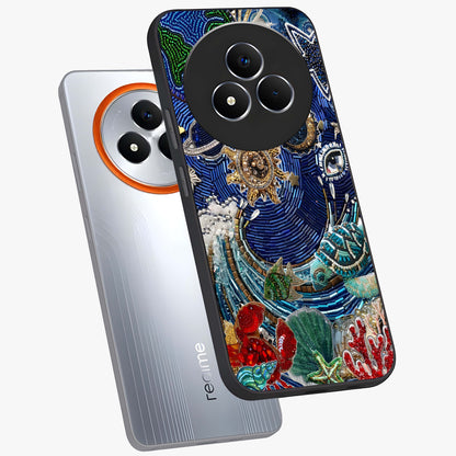 Universe Underwater Spark Glass Case displayed in angled mockup highlighting glowing aquatic design with celestial aesthetic.