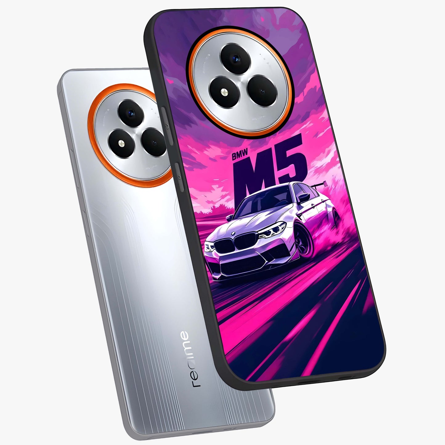 Velocity Drift Pulse Glass Case displayed in angled mockup highlighting dynamic drift design with sporty automotive aesthetic.