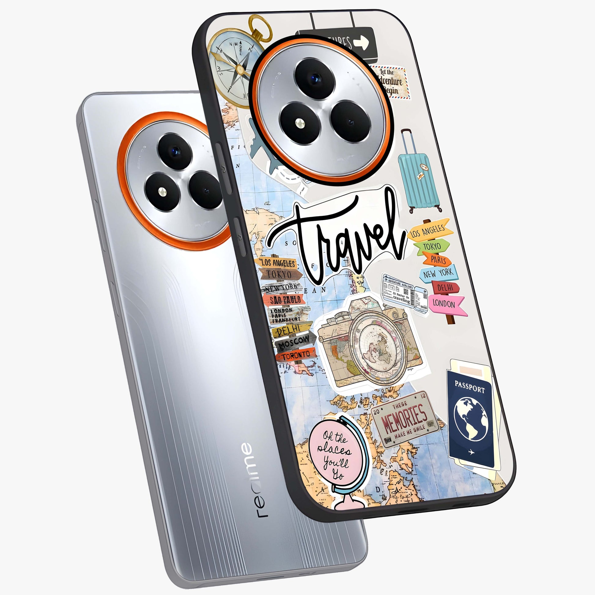 Wanderlust Journal Glass Case displayed in angled mockup highlighting adventure themed design with aesthetic travel vibe.