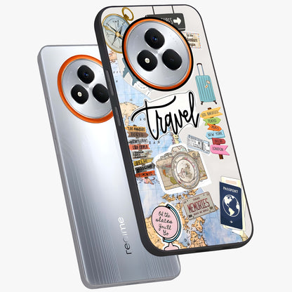 Wanderlust Journal Glass Case displayed in angled mockup highlighting adventure themed design with aesthetic travel vibe.