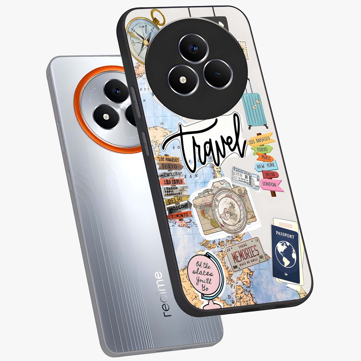 Wanderlust Journal Glass Case displayed in angled mockup highlighting adventure themed design with aesthetic travel vibe.