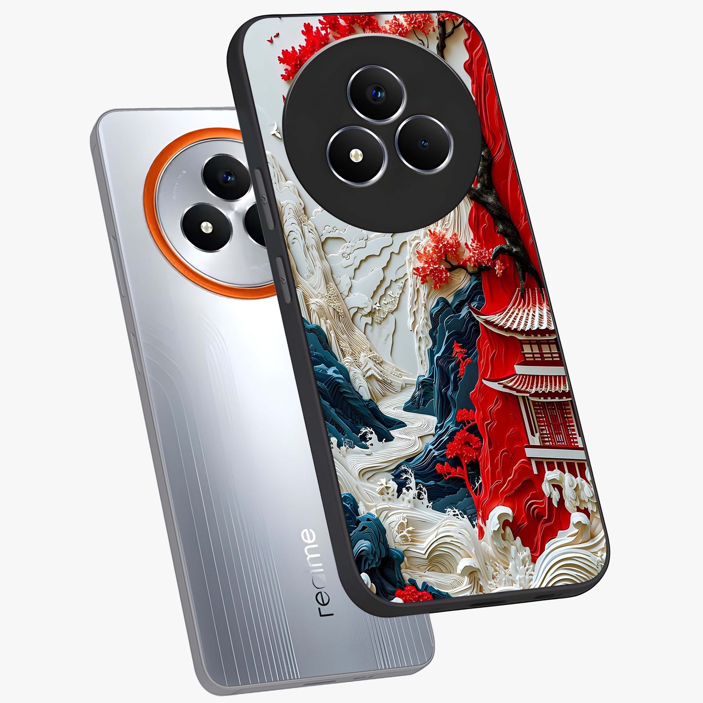Whispers Of Sakura Waves Glass Case displayed in angled mockup highlighting flowing sakura design with soft floral aesthetic.