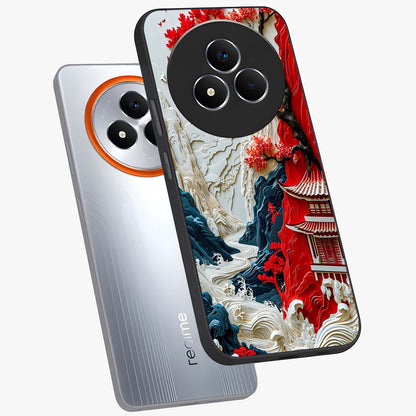 Whispers Of Sakura Waves Glass Case displayed in angled mockup highlighting flowing sakura design with soft floral aesthetic.