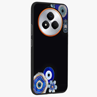 Aesthetic Blue Evil Eye Glass Case upright view showcasing mystical evil eye graphic with minimal aesthetic style.