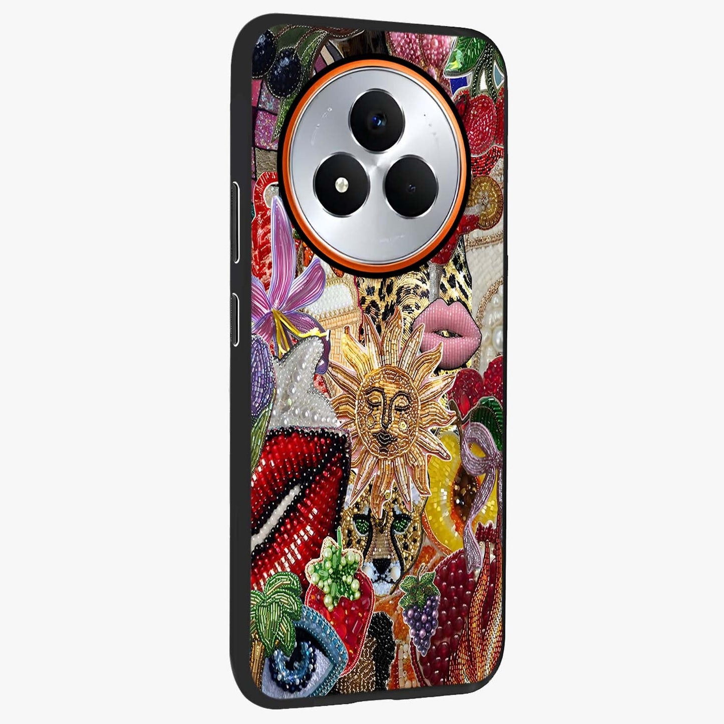 Beaded Fashion Jungle Glass Case upright view showcasing tropical jungle aesthetic with decorative bead elements.