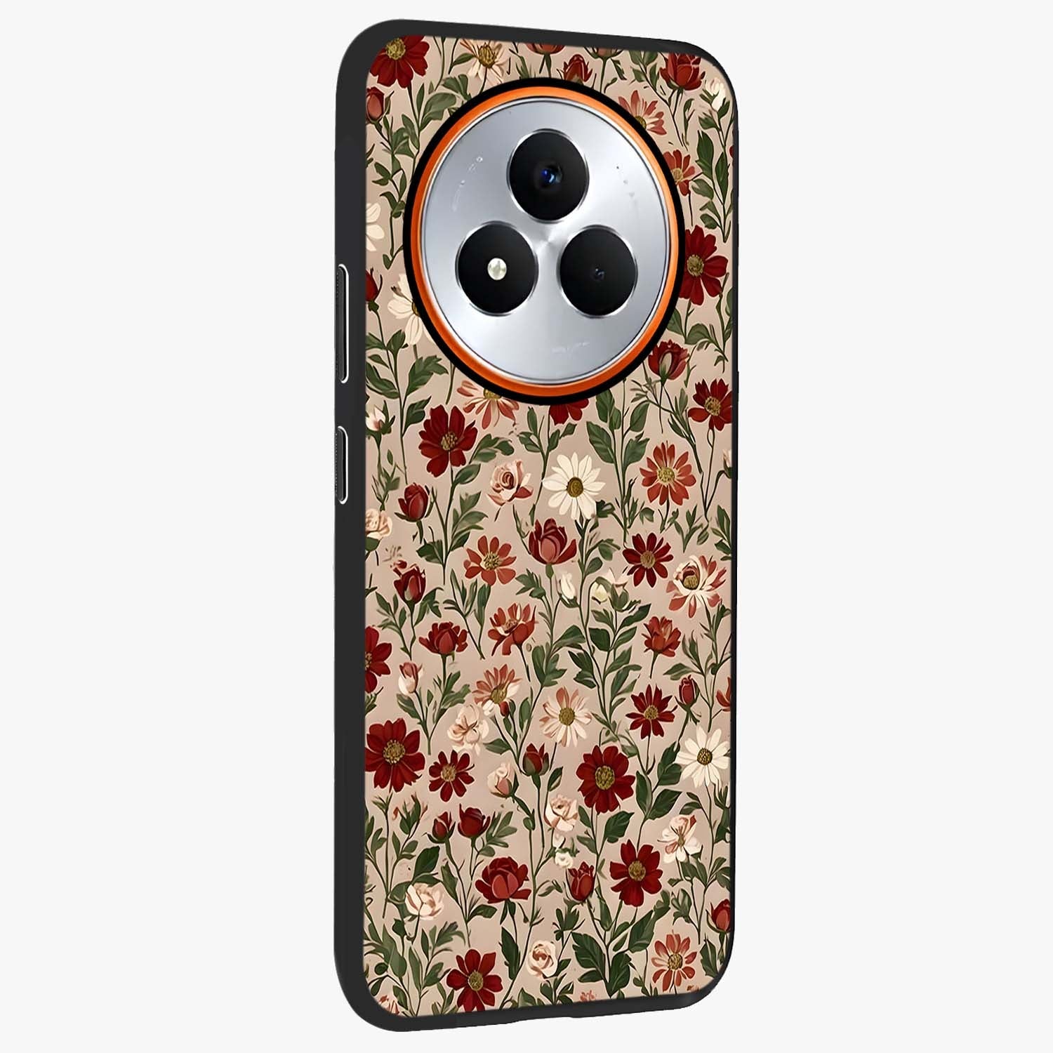 Biege Flower With Leaf Glass Case upright view showcasing delicate beige flower illustration with clean botanical style.