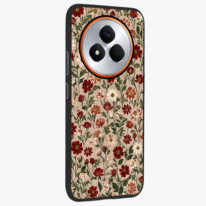 Biege Flower With Leaf Glass Case upright view showcasing delicate beige flower illustration with clean botanical style.