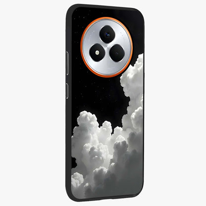 Black Background With White Cloud Glass Case upright view showcasing calm cloud aesthetic with modern minimal style.
