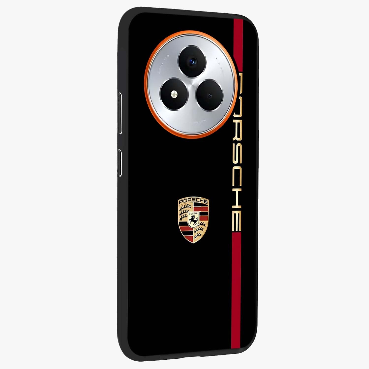 Black Minimal Porsche Glass Case upright view showcasing stylish automotive artwork with bold minimal theme.