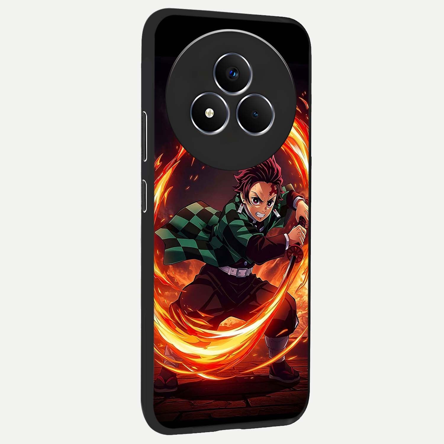 Blazing Sword Resolve Glass Case upright view showcasing dramatic warrior inspired artwork with intense visual style.