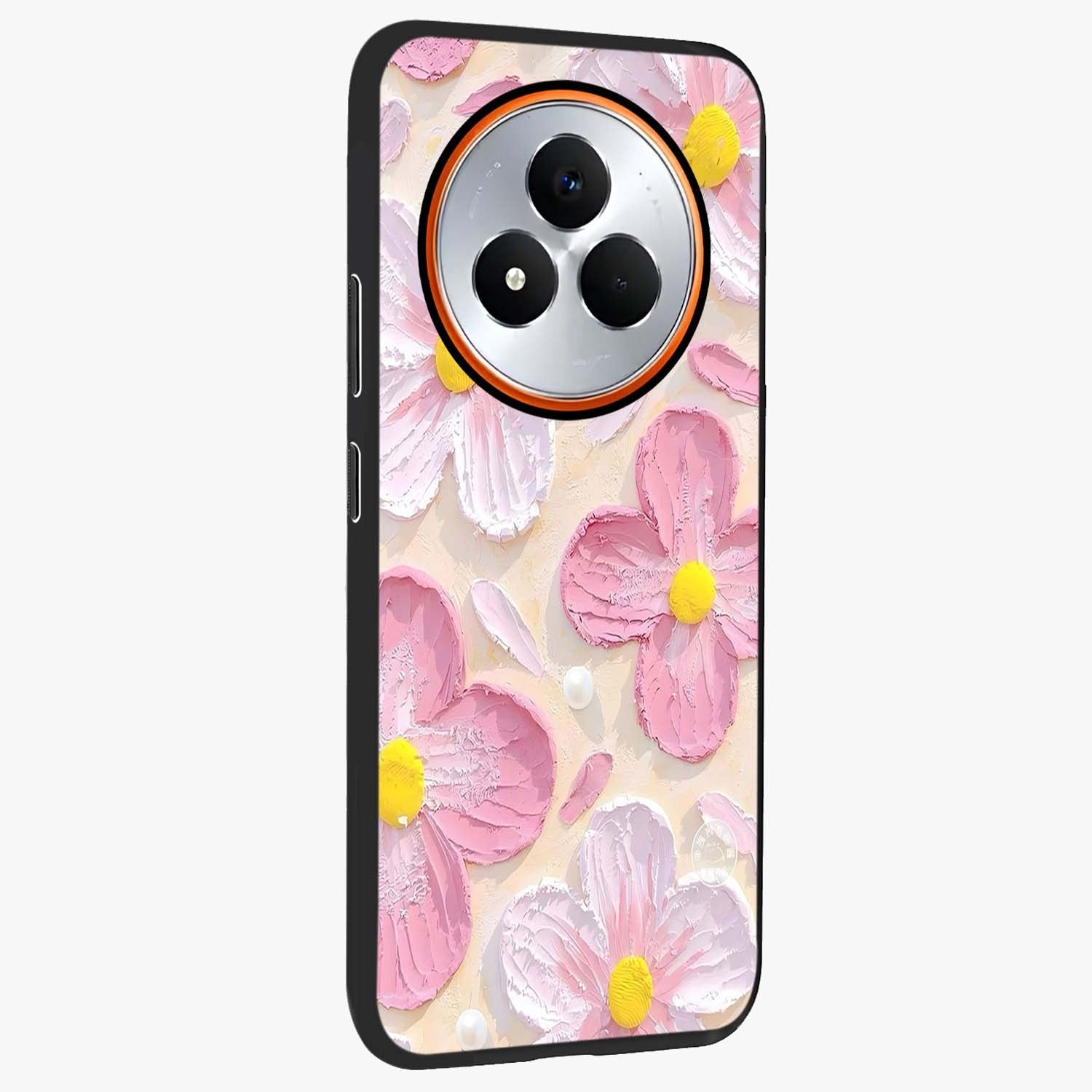 Blush Bloom Texture Glass Case upright view showcasing delicate blush floral texture with modern minimal style.