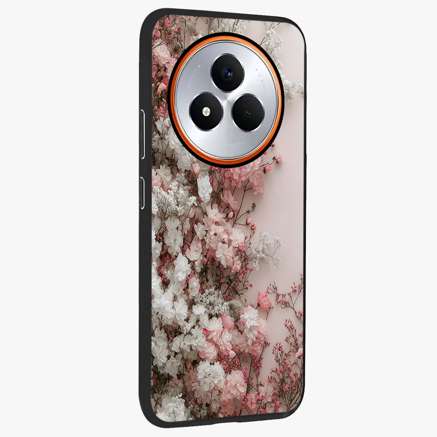 Blush Blossom Cloud Glass Case upright view showcasing calm floral cloud artwork with gentle dreamy theme.