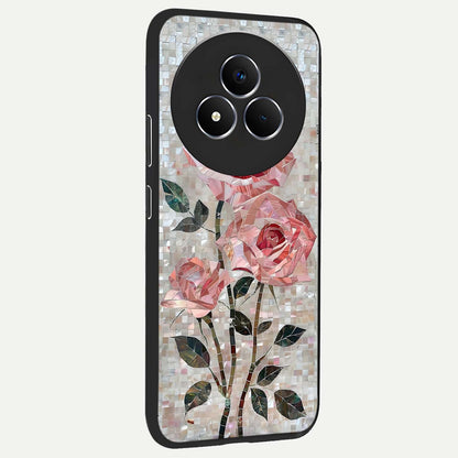 Blush Mosaic Bloom Glass Case upright view showcasing decorative floral mosaic artwork with stylish modern aesthetic.