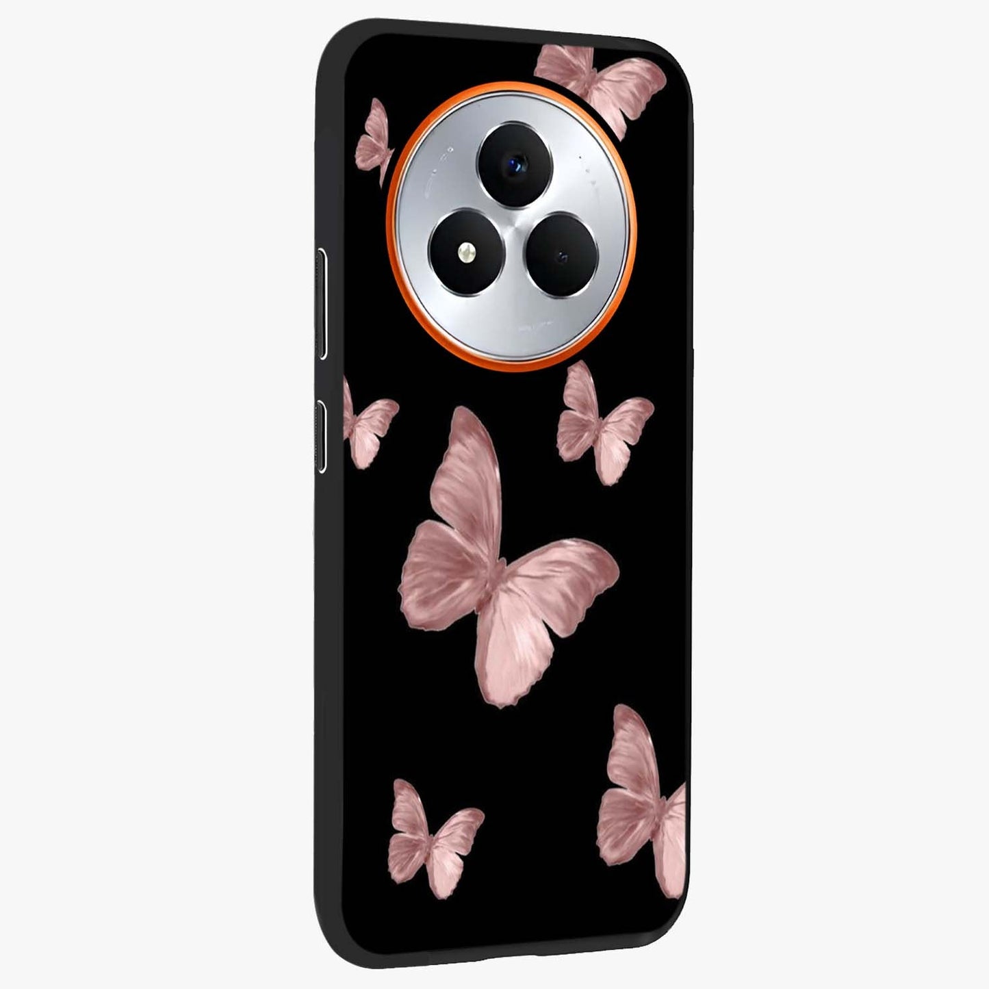 Butterfly Pattern Glass Case upright view showcasing graceful butterfly artwork with soft decorative theme.