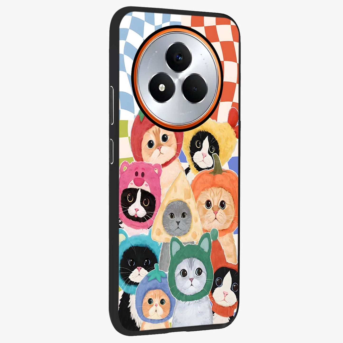 Cats in Fruits Glass Case upright view showcasing charming cat artwork with fun fruity theme.