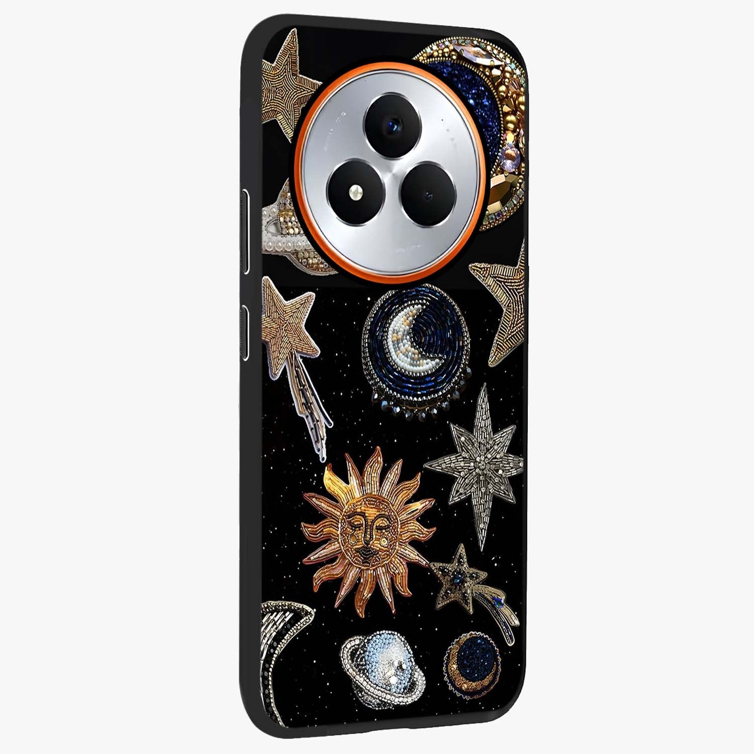 Celestial Gem Constellations Glass Case upright view showcasing cosmic constellation artwork with celestial aesthetic style.