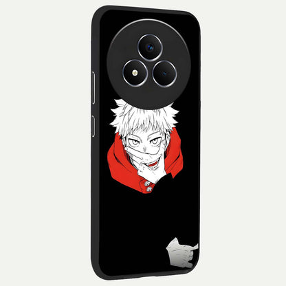 Crimson Chaos Smile Glass Case upright view showcasing expressive chaotic artwork with striking visual theme.
