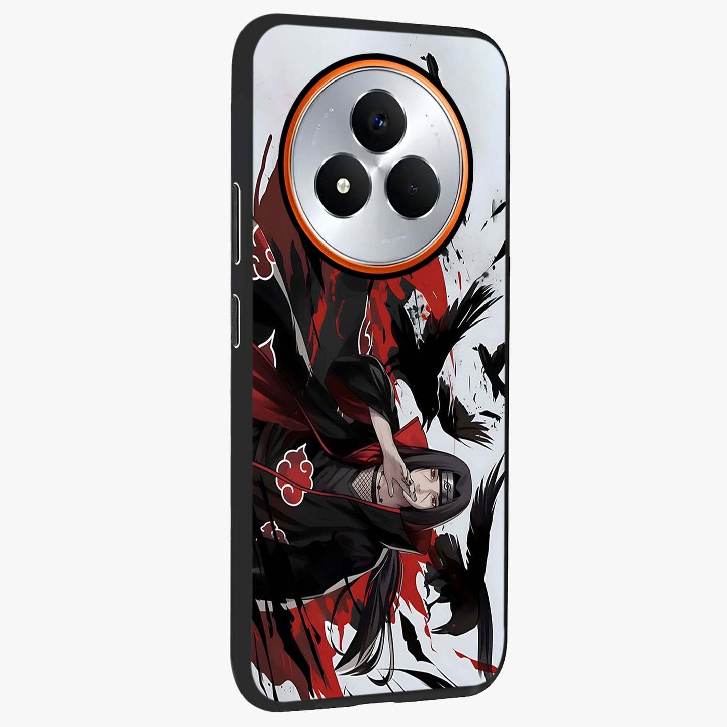Crimson Crow Illusion Glass Case upright view showcasing striking crow illusion artwork with intense crimson theme.