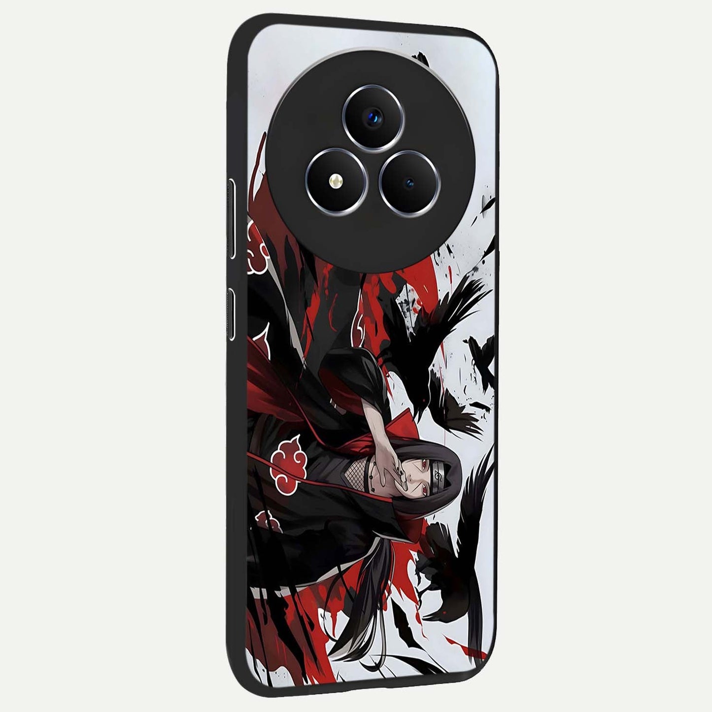 Crimson Crow Illusion Glass Case upright view showcasing striking crow illusion artwork with intense crimson theme.