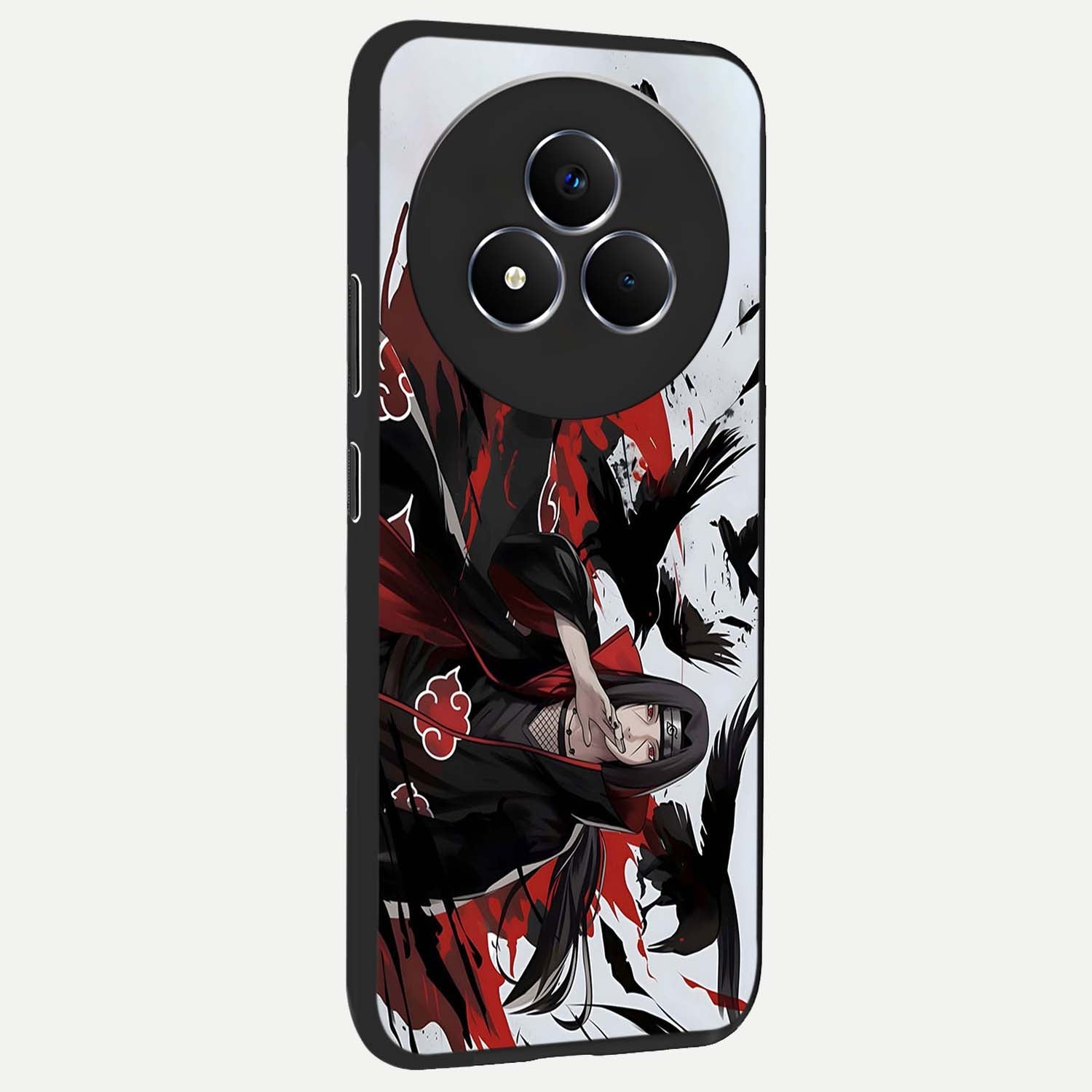 Crimson Crow Illusion Glass Case upright view showcasing striking crow illusion artwork with intense crimson theme.