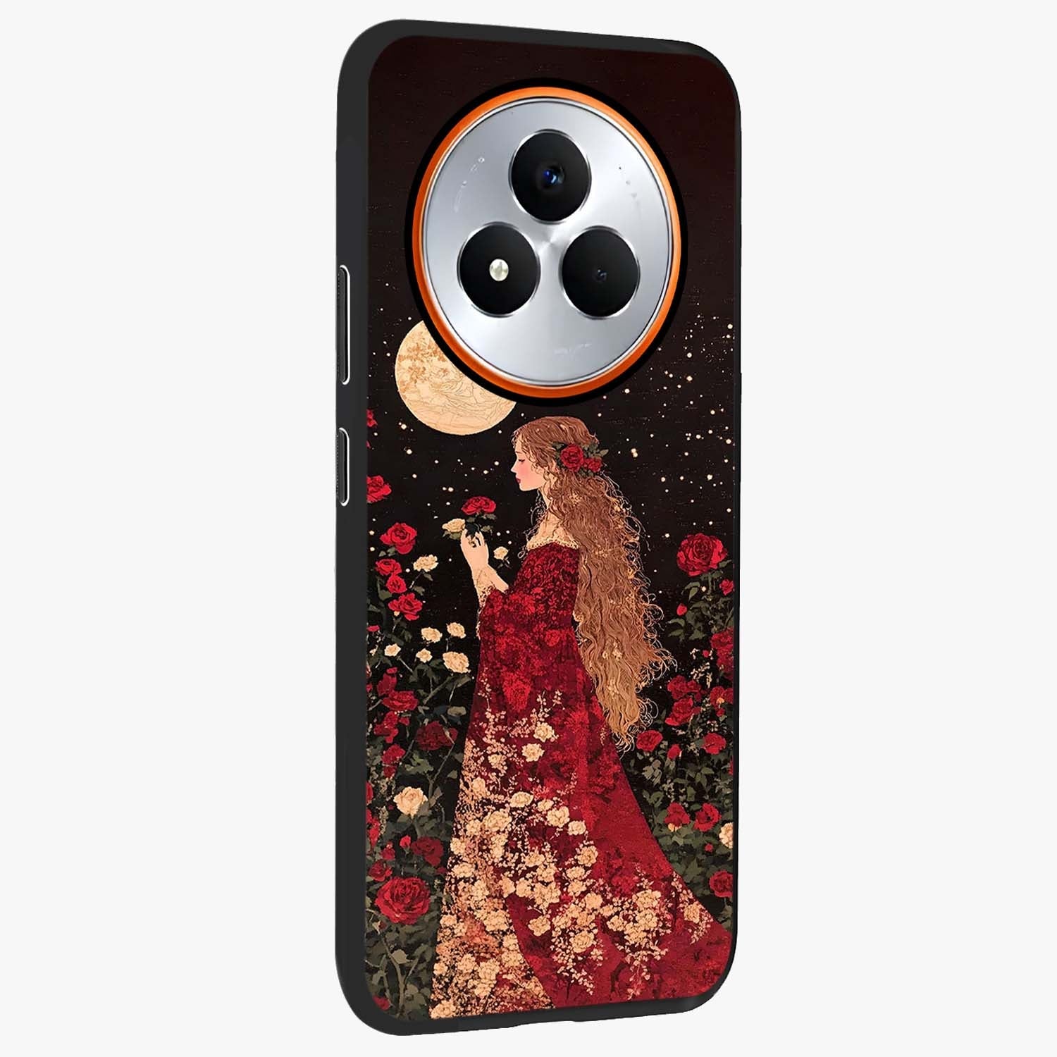Crimson Dreams Glass Case upright view showcasing dreamy red toned artwork with modern aesthetic style.