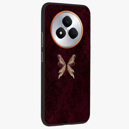 Crimson Fade Butterfly Glass Case upright view showcasing graceful butterfly artwork with soft crimson fade effect.
