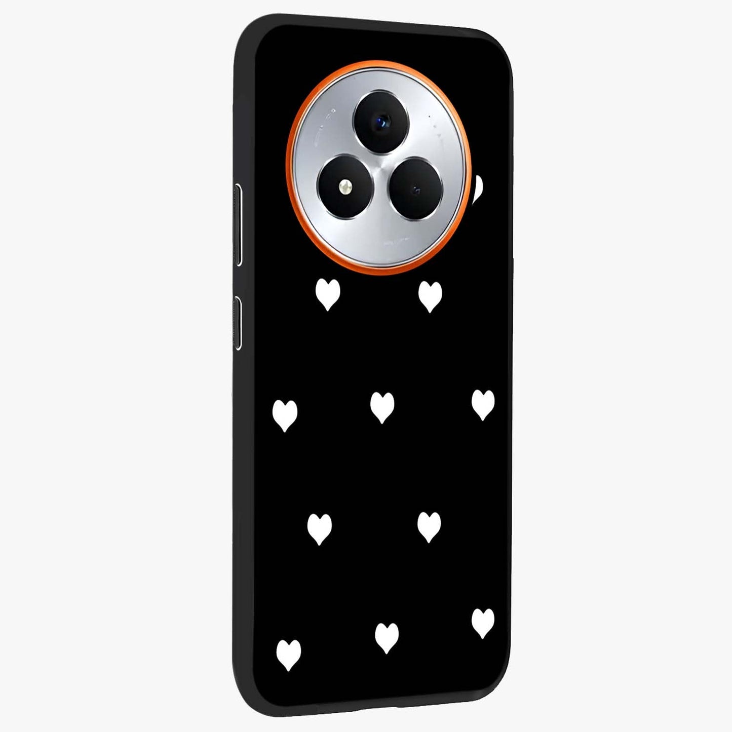 Cute And Simple White Hearts Glass Case upright view showcasing simple white hearts artwork with soft minimal theme.