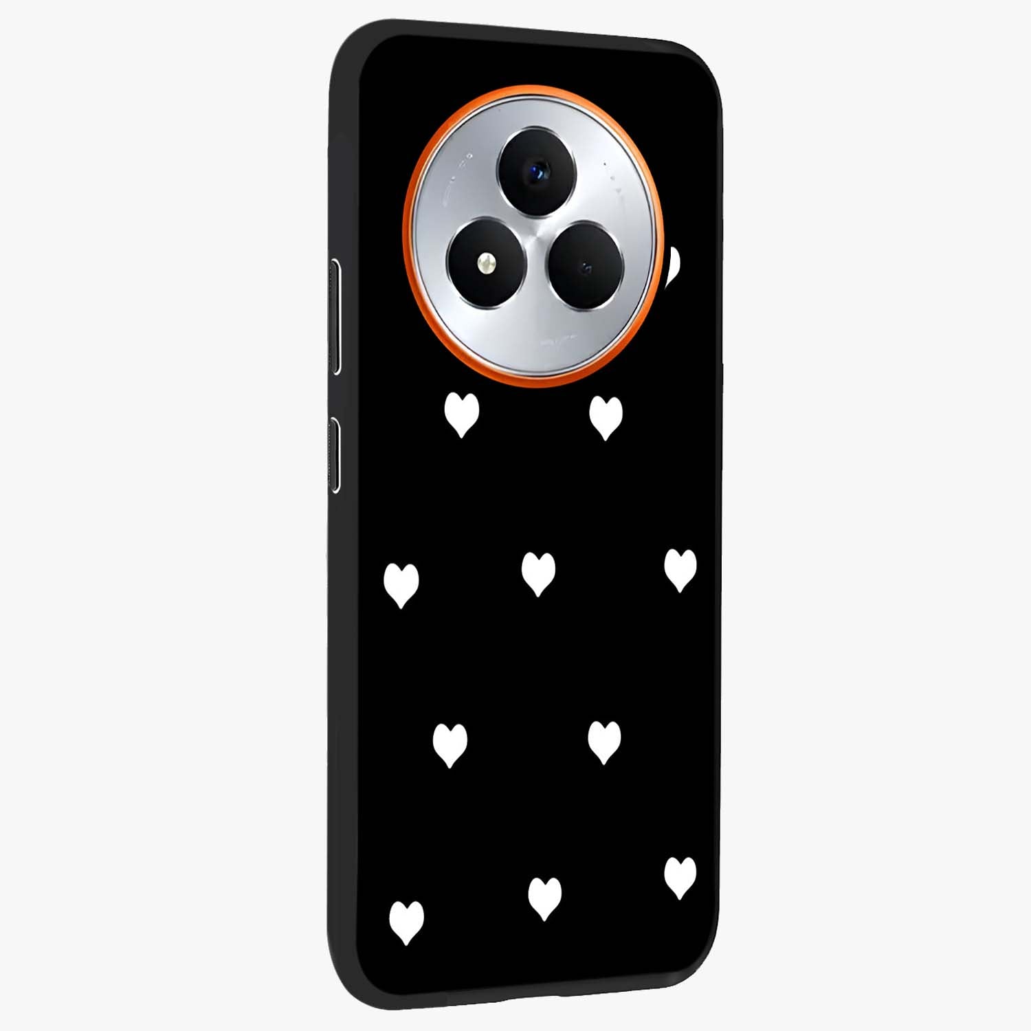 Cute And Simple White Hearts Glass Case upright view showcasing simple white hearts artwork with soft minimal theme.