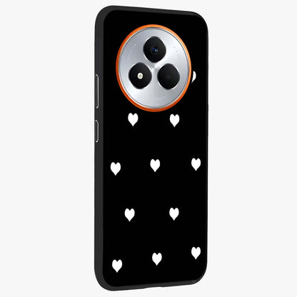 Cute And Simple White Hearts Glass Case upright view showcasing simple white hearts artwork with soft minimal theme.