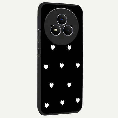 Cute And Simple White Hearts Glass Case upright view showcasing simple white hearts artwork with soft minimal theme.