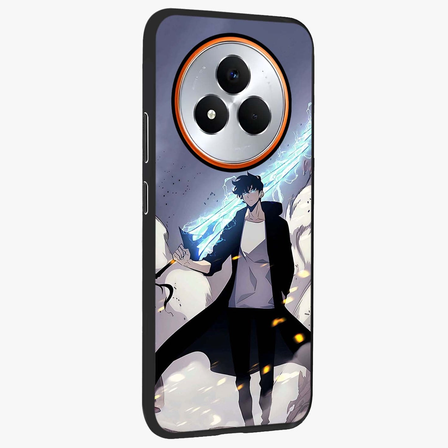 Dark Lightning Anime Warrior Glass Case upright view showcasing dramatic warrior artwork with dark lightning aesthetic.