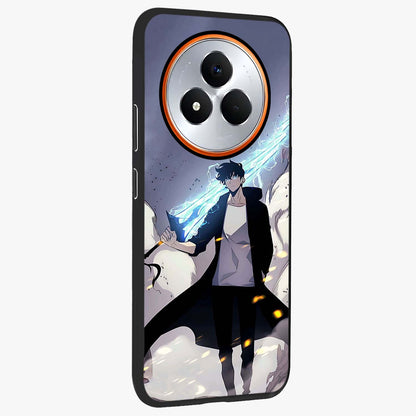Dark Lightning Anime Warrior Glass Case upright view showcasing dramatic warrior artwork with dark lightning aesthetic.