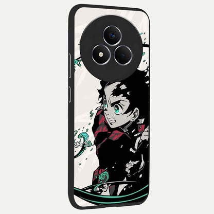 Demon Slayer Glass Case upright view showcasing powerful anime artwork with intense warrior theme.
