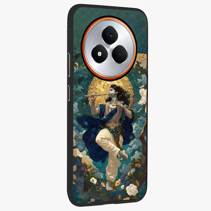 Divine Krishna Art Glass Case upright view showcasing divine Krishna artwork with sacred artistic theme.