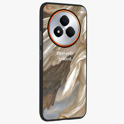 Divine Winged Grace Glass Case upright view showcasing spiritual wing artwork with soft celestial theme.