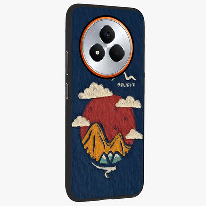 Dream Beyond Mountains Glass Case upright view showcasing beautiful mountain scenery with inspirational nature theme.