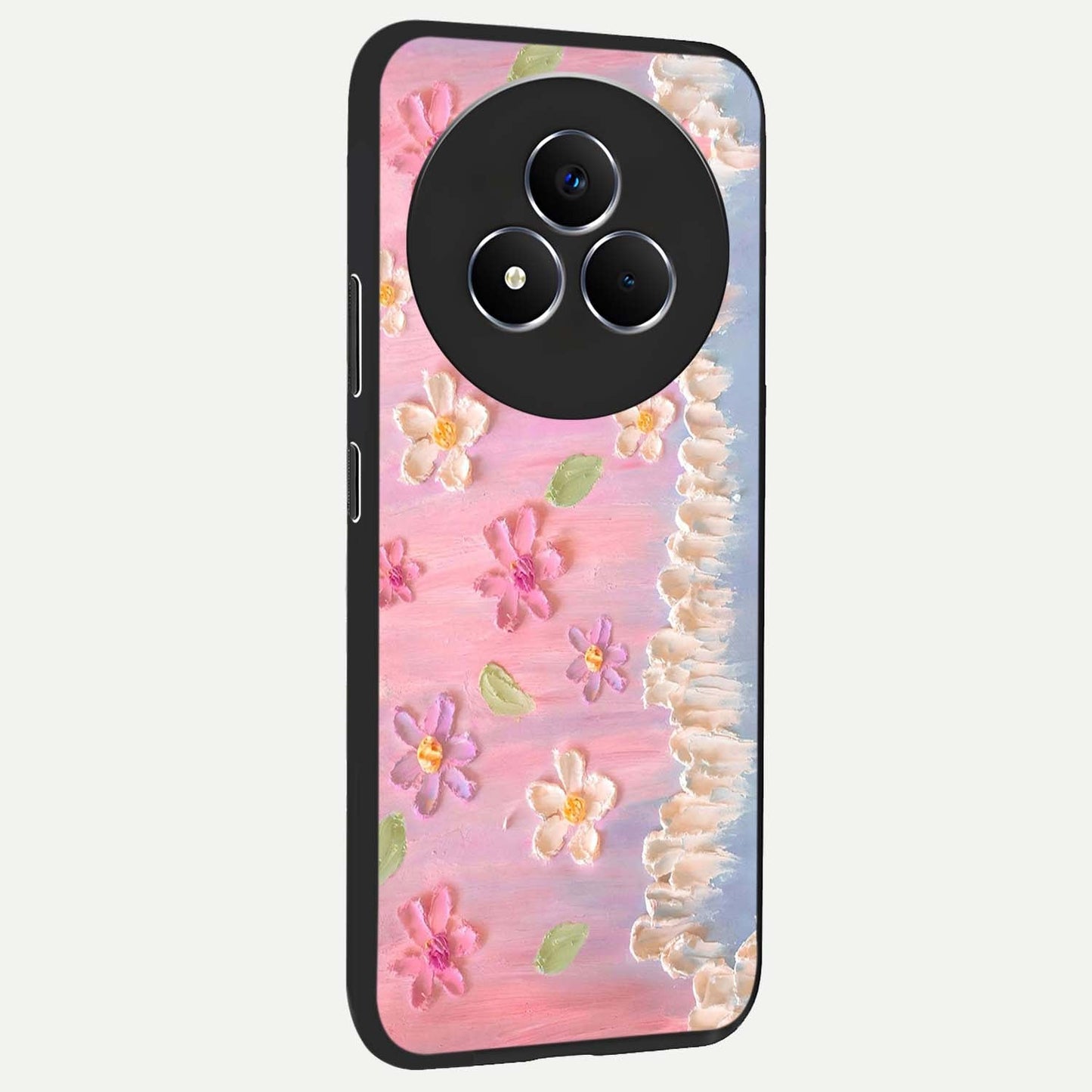 Dreamy Painted Garden Glass Case upright view showcasing vibrant floral garden artwork with artistic nature theme.