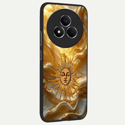 Eternal Golden Glow Glass Case upright view showcasing luminous golden artwork with luxurious visual theme.