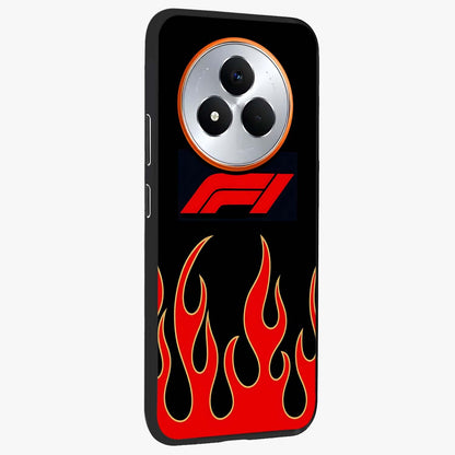Fire F11 Glass Case upright view showcasing dynamic flame artwork with intense visual theme.