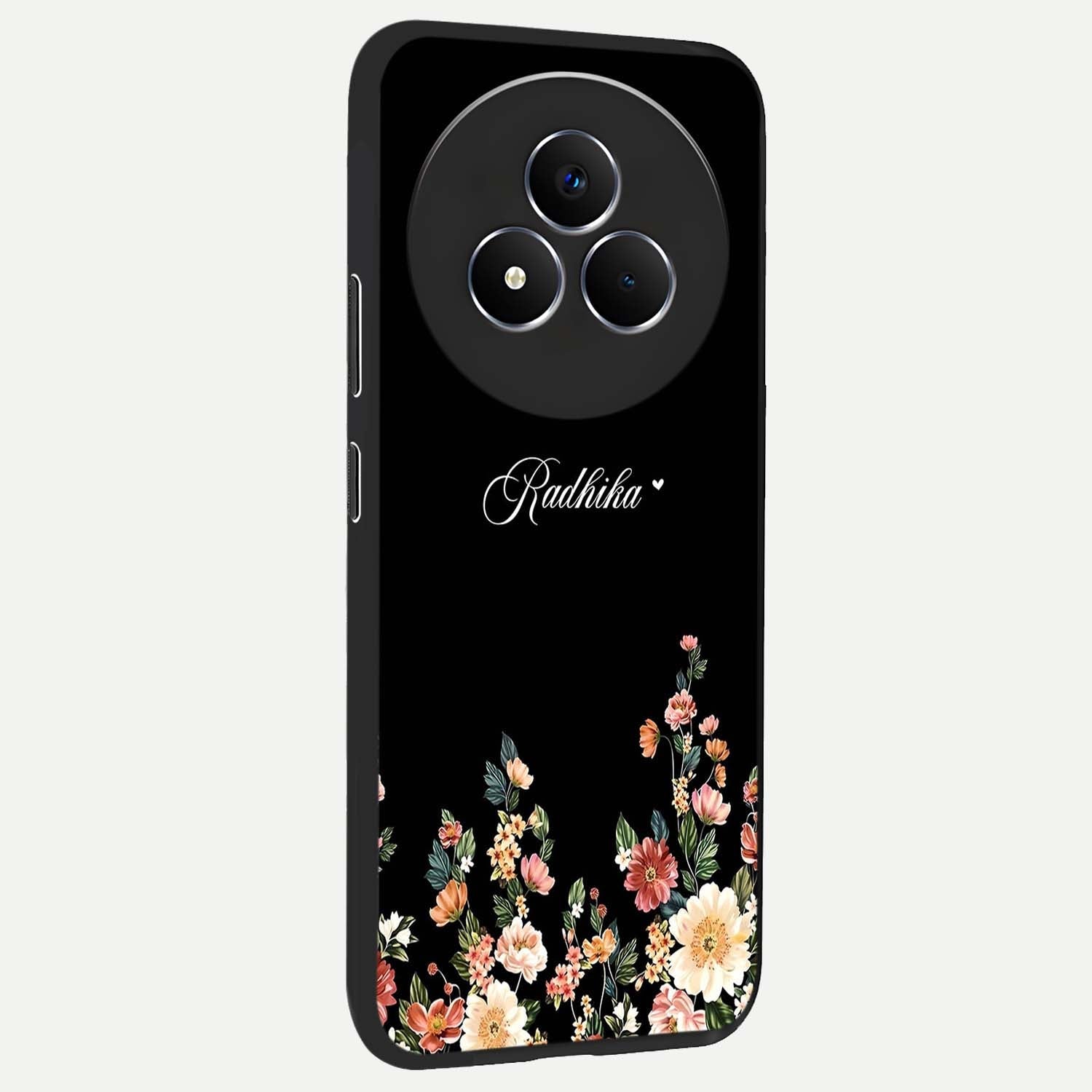 Floral Design With a Custom Personalized Name Glass Case upright view showcasing delicate floral artwork with personalized aesthetic style.
