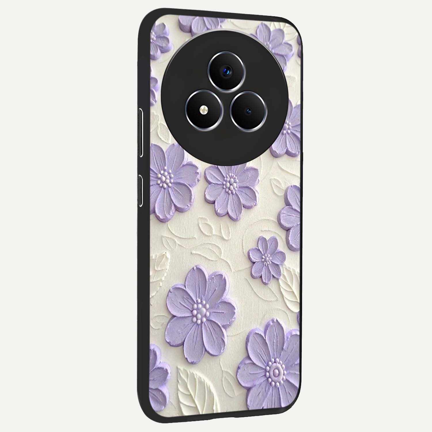 Floral Wall Art With Purple Flowers Glass Case upright view showcasing elegant purple flower artwork with decorative floral theme.